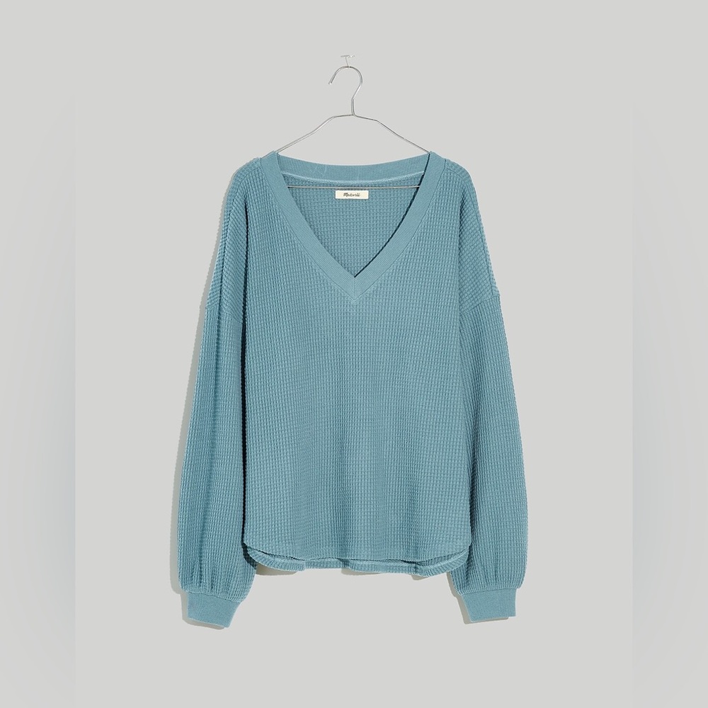 Madewell Waffle Knit V-Neck Long Sleeve Sweater